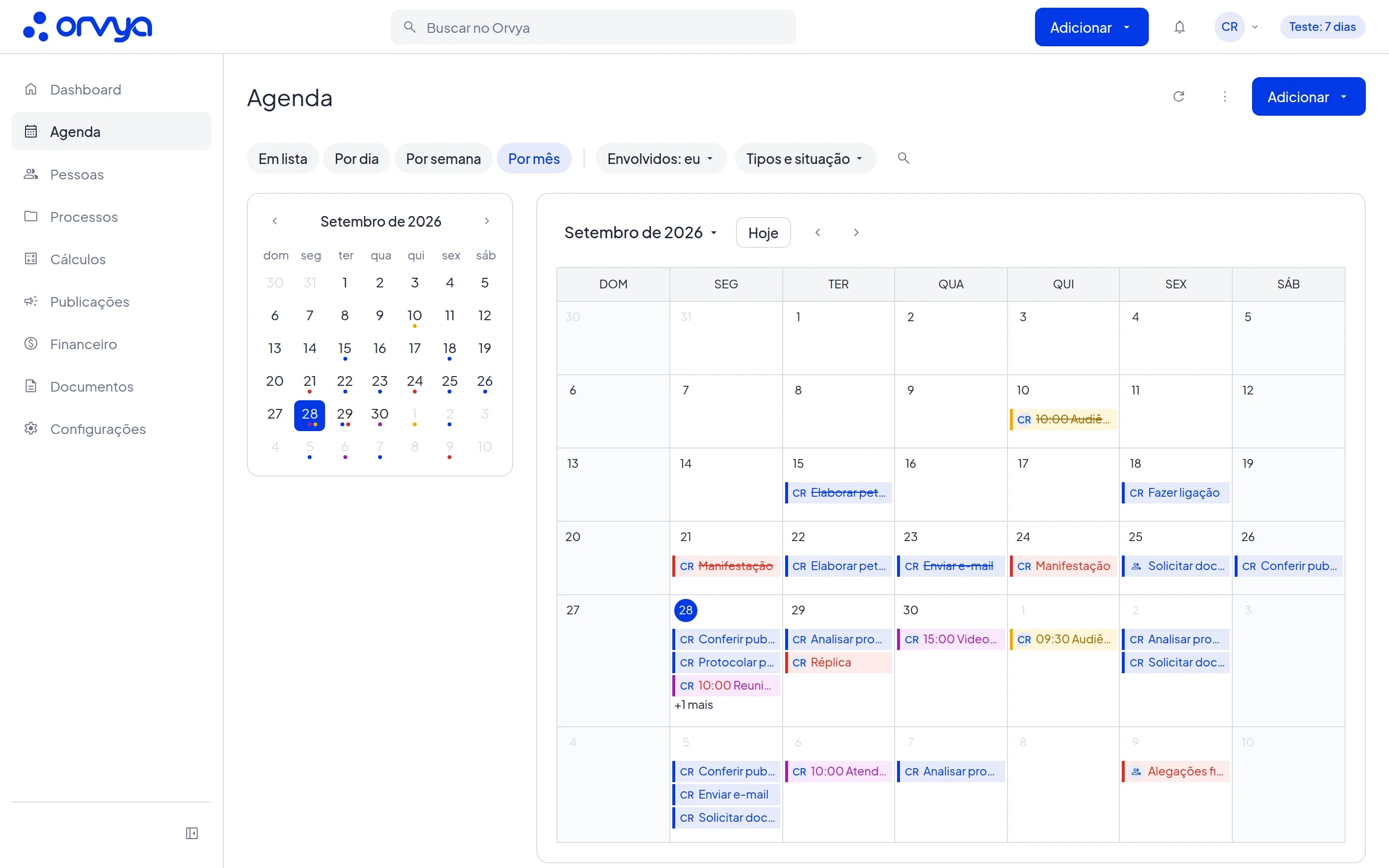 Agenda na visão Por mês