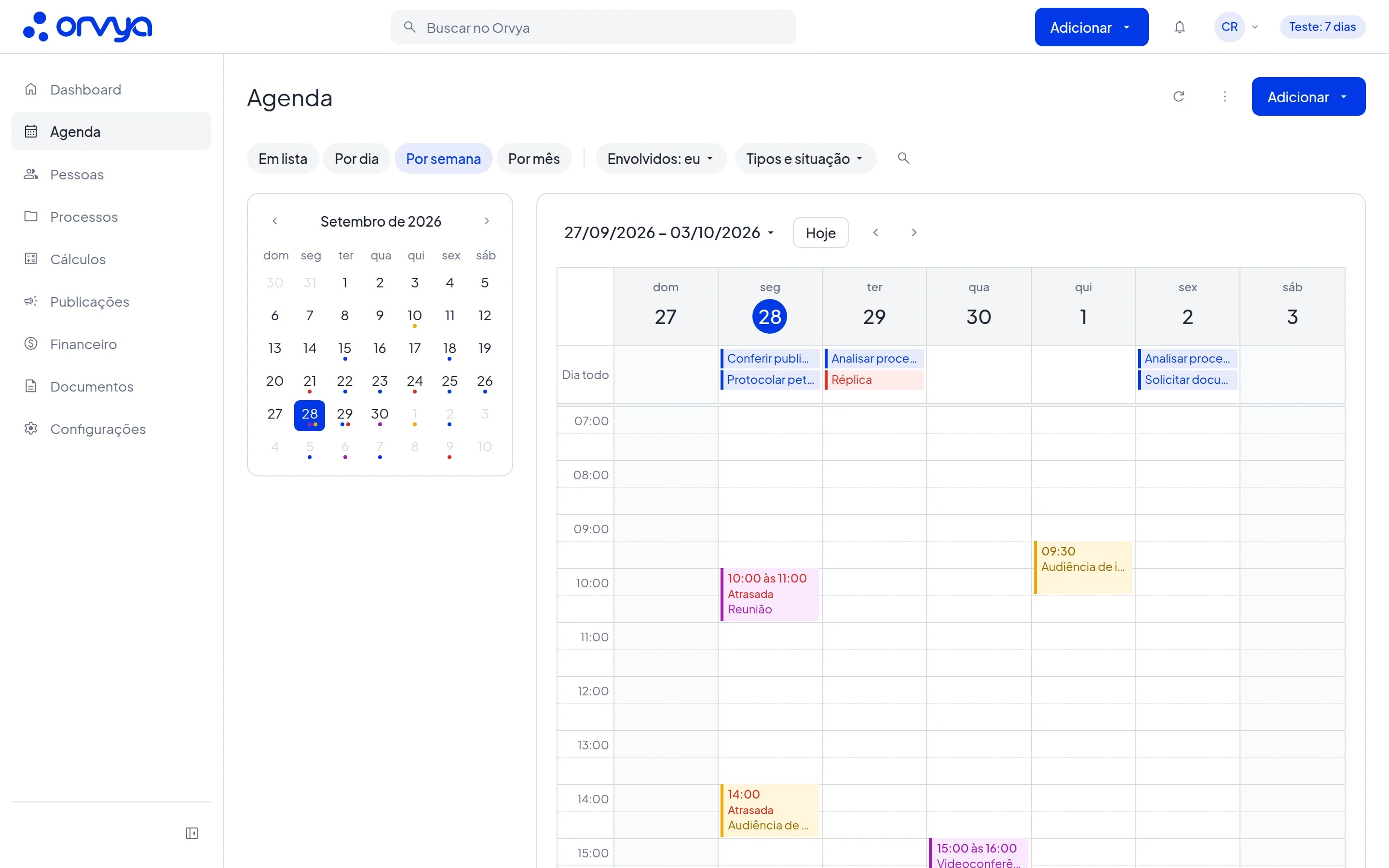 Agenda do Orvya na visão Semana