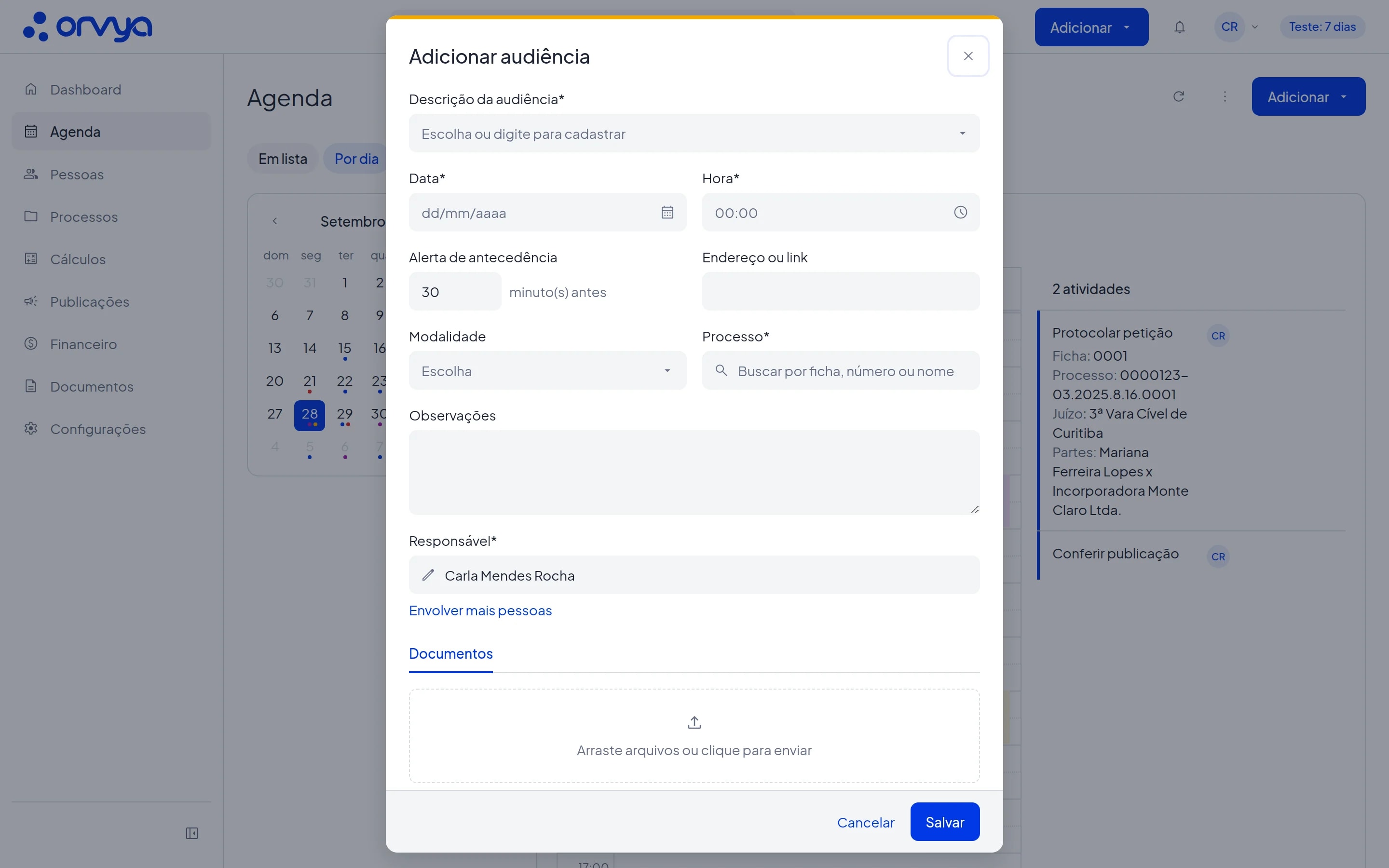 Modal Adicionar audiência