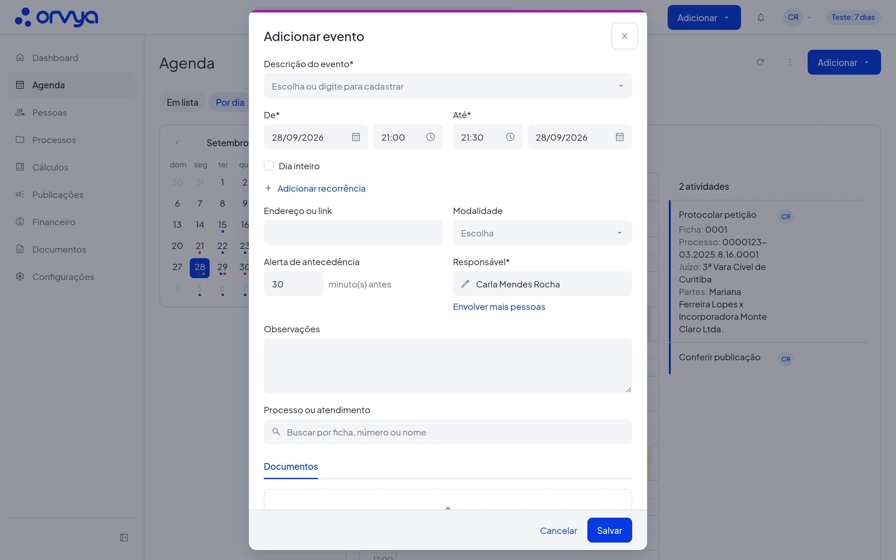 Modal Adicionar evento