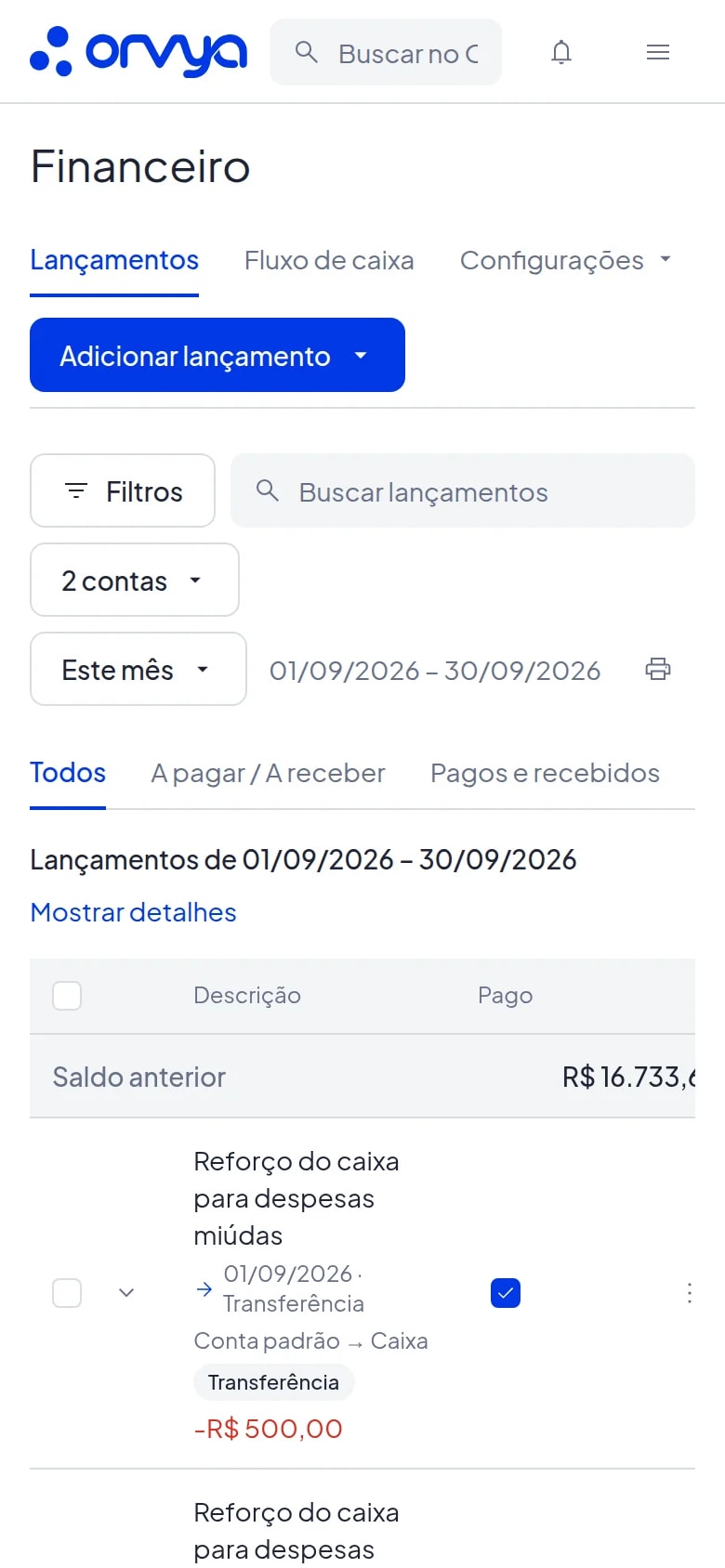 Aba Lançamentos no celular