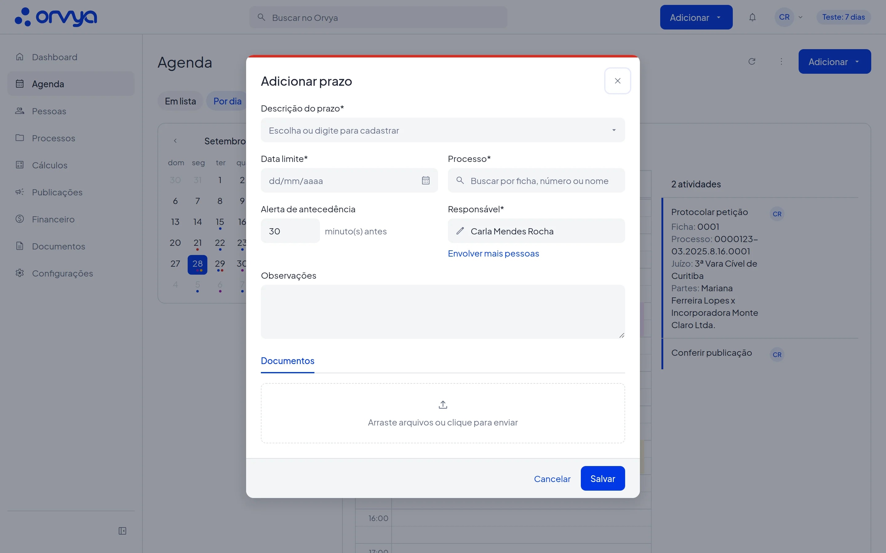 Modal Adicionar prazo