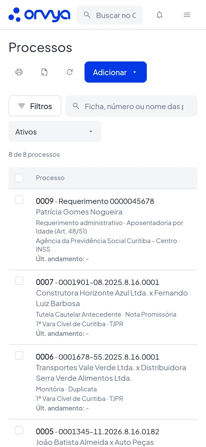 Lista de processos no celular