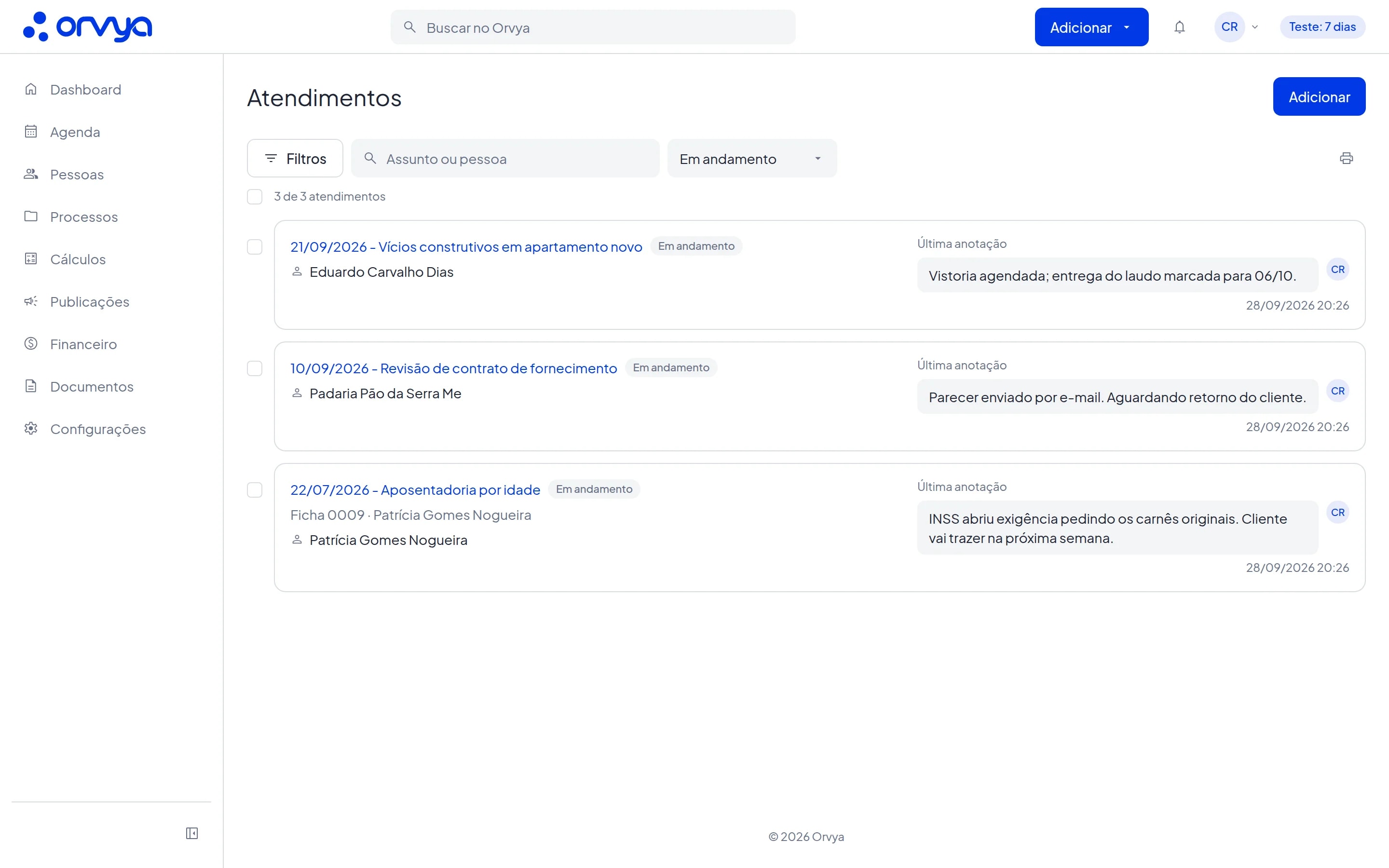 Lista de atendimentos