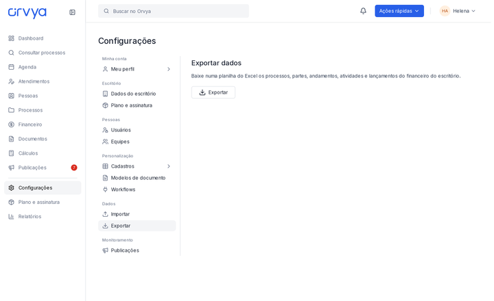 Exportar dados com descrição do conteúdo e botão Exportar.
