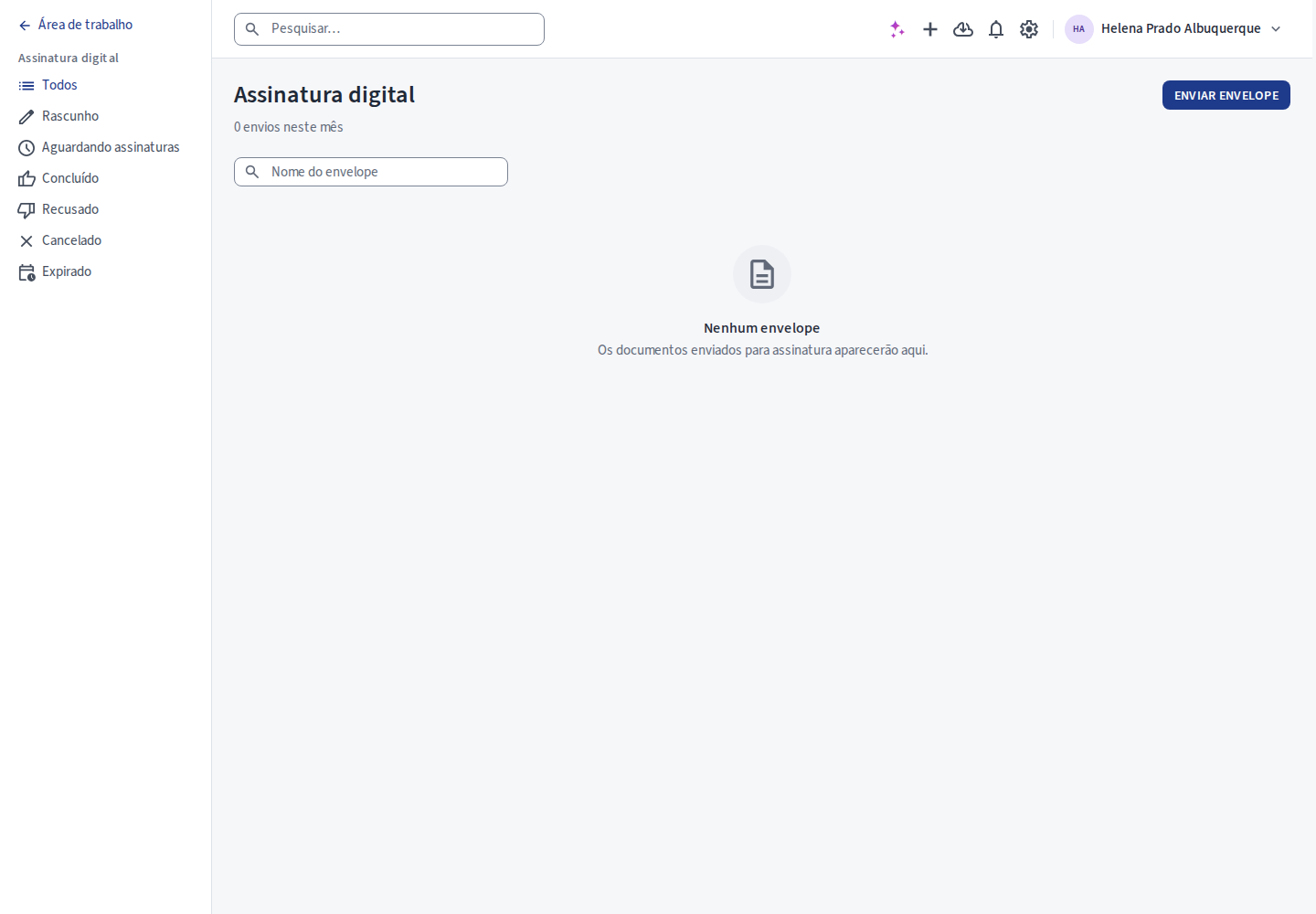 Etapa 1: Use Assinatura digital para acompanhar os envelopes e iniciar um envio.