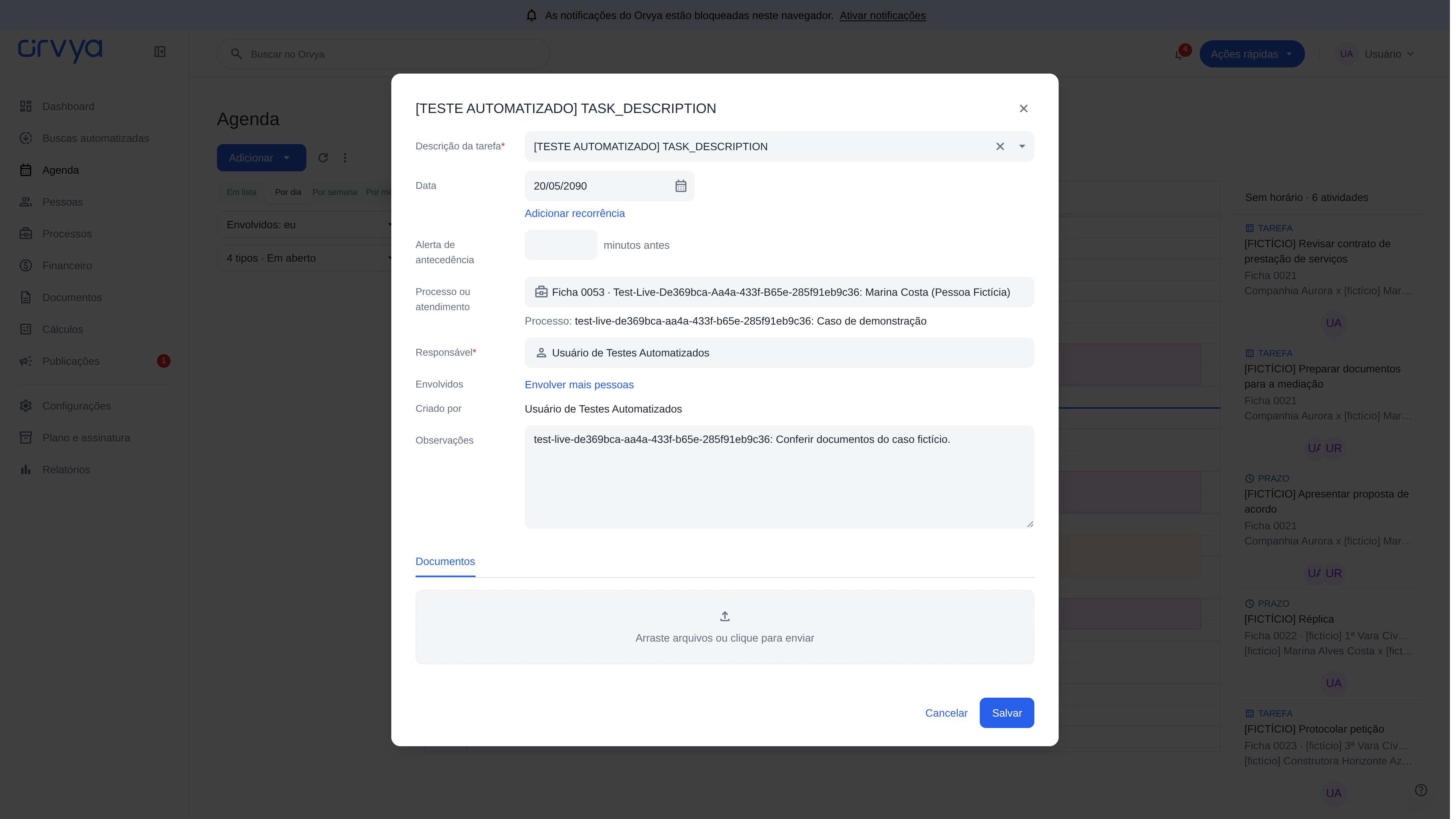 Edição de tarefa com sua descrição no cabeçalho e ações de salvar e cancelar no final.